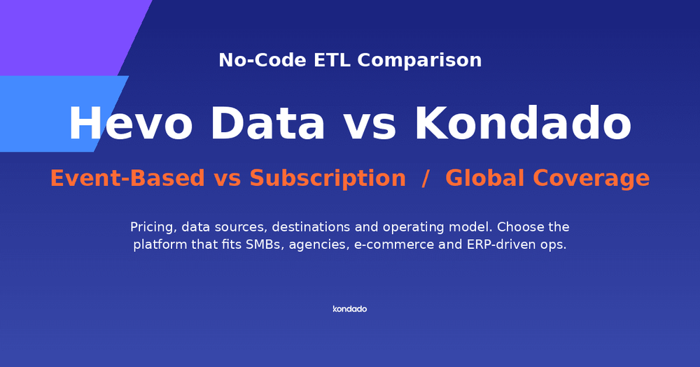 Hevo Data vs Kondado: No-Code ETL Comparison for SMBs, Agencies, E-commerce and ERP-Driven Operations