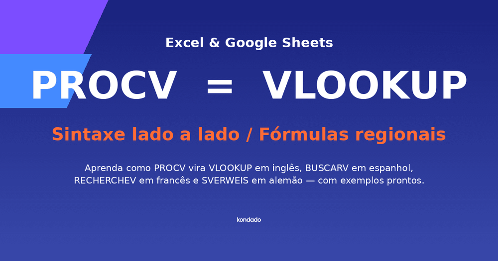 PROCV em inglês: VLOOKUP explicado (sintaxe, exemplos e fórmulas regionais)