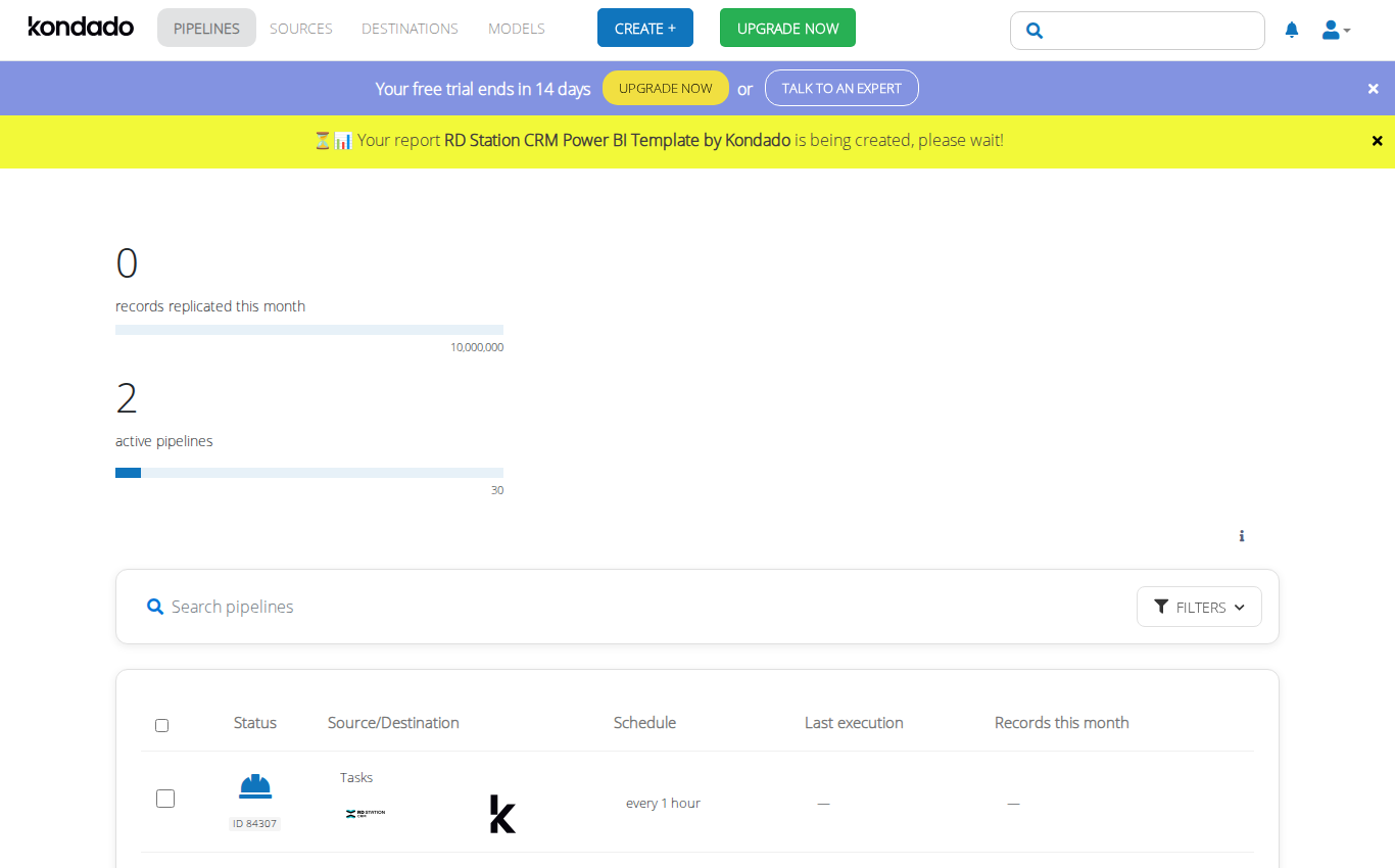 Active pipelines list